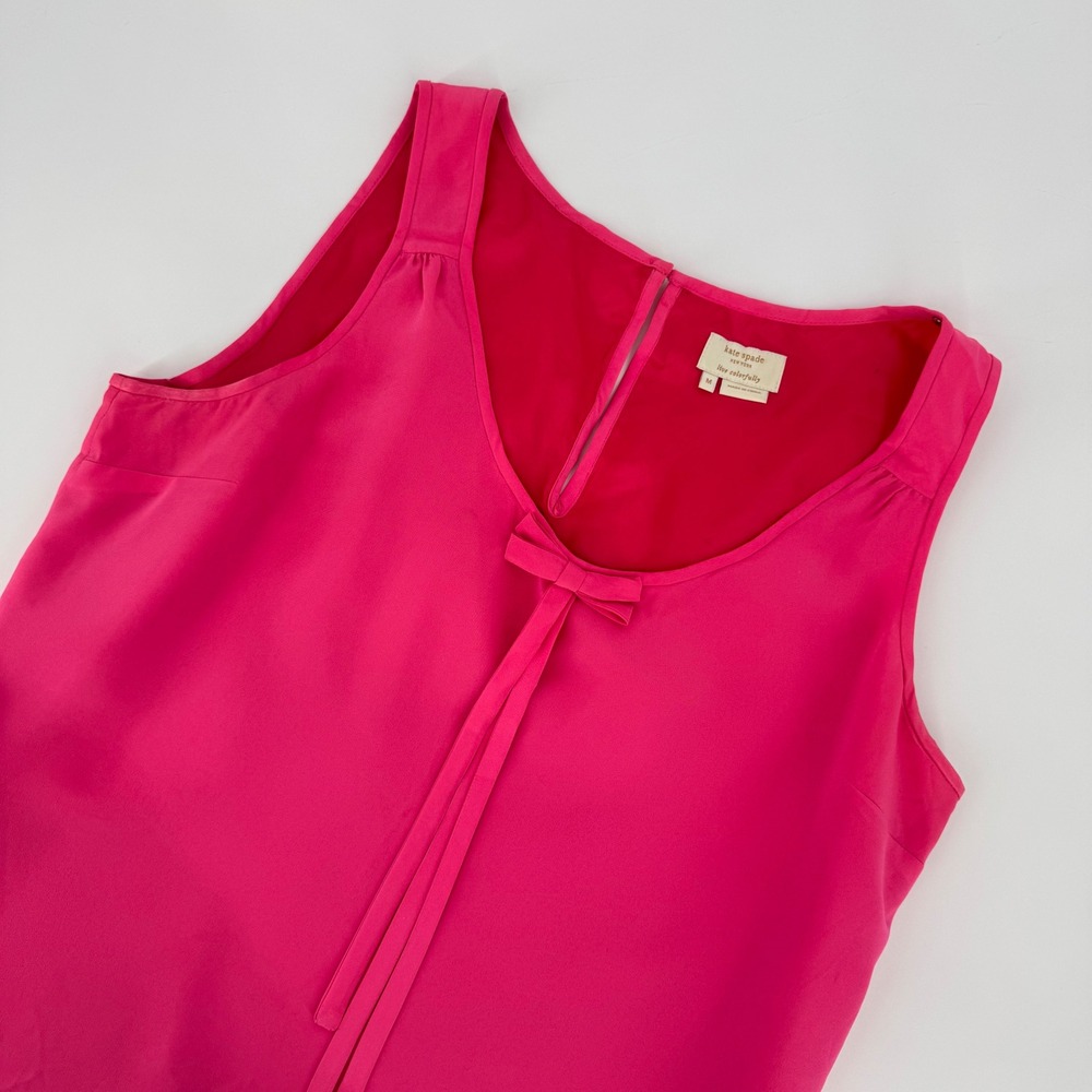 Kate Spade New York‎ Hot Pink 100% Silk Bow Neck Sleeveless Blouse Top Medium